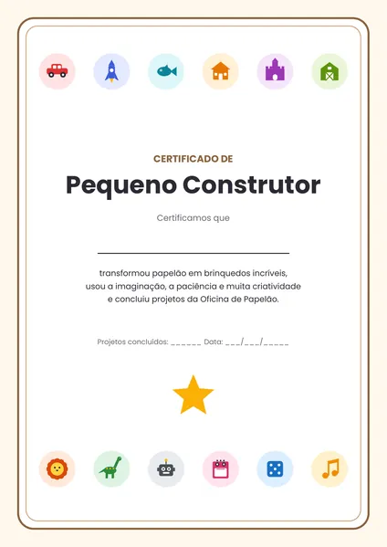 Certificado de Pequeno Construtor para imprimir
